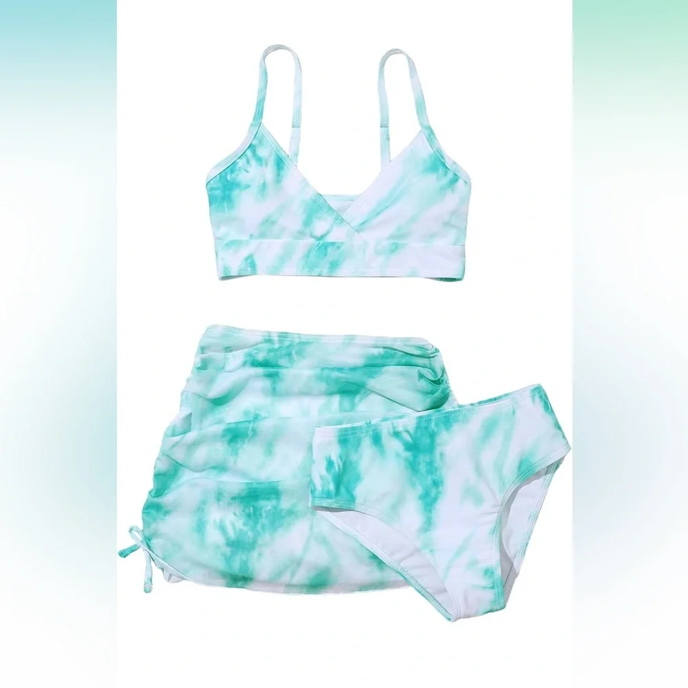 SOLY HUX Girl's 3 Piece Swimsuits Tie Dye Bikini Bathing Suit with Cover Up New